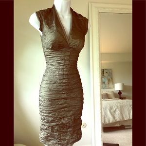 Nicole Miller Olive metallic crinkle dress